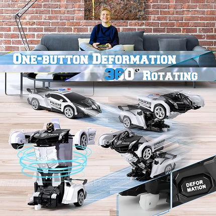 Dolanus Remote Control Car - Transform Robot RC Cars Contains All Batteries: One-Button Deformation and 360 Degree Rotating Drifting, Present Christmas Birthday Gift for Boys/Girls