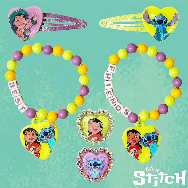 LUV HER Disney Stitch Girls BFF 6 Piece Toy Jewelry Box Set with 2 Rings, 2 Bead Bracelets and Snap Hair Clips Ages 3+