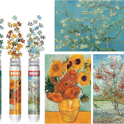 150 Pieces Mini Jigsaw Puzzles for Adults & Kids, 6" x 4" Small Jigsaw Puzzles Capsule Tube Jigsaw Puzzles Intelligent Game, Branches Of An Almond Tree In Blossom The Pink Peach Tree Sunflowers 3 Pack