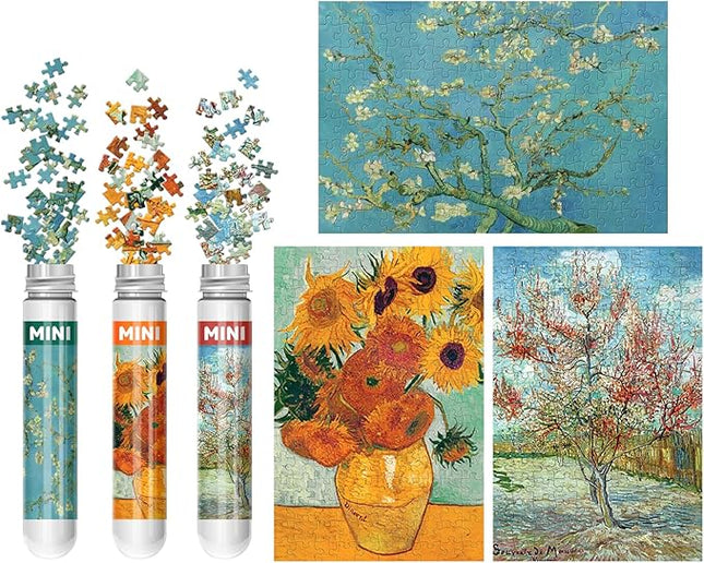 150 Pieces Mini Jigsaw Puzzles for Adults & Kids, 6" x 4" Small Jigsaw Puzzles Capsule Tube Jigsaw Puzzles Intelligent Game, Branches Of An Almond Tree In Blossom The Pink Peach Tree Sunflowers 3 Pack