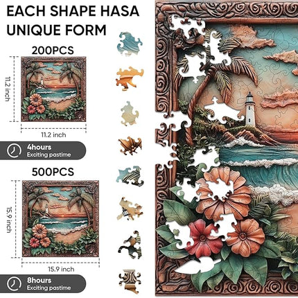 Wooden Puzzles for Adults 500 Pieces, Lighthouse Wooden Jigsaw Puzzles, Adult Puzzles Wooden Toys Home Decor Gift Family Brain Game for Men Women Elders Seniors, 15.9x15.9 inch