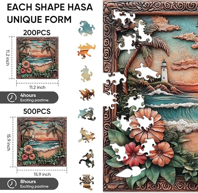 Wooden Puzzles for Adults 500 Pieces, Lighthouse Wooden Jigsaw Puzzles, Adult Puzzles Wooden Toys Home Decor Gift Family Brain Game for Men Women Elders Seniors, 15.9x15.9 inch