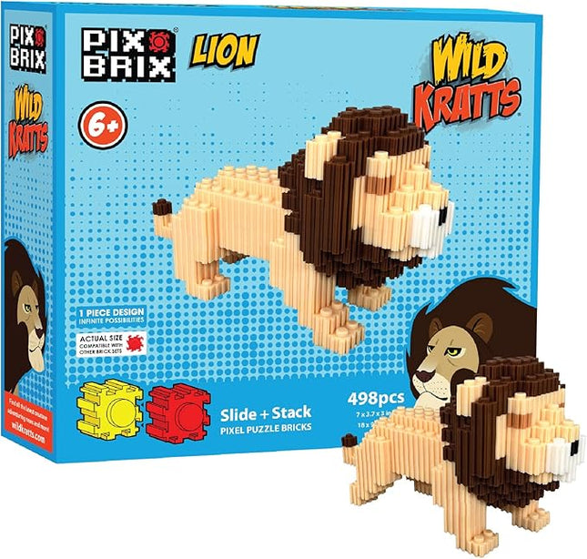 Pix Brix - Wild Kratts Toy Pixel Art Kit - Lion, 498 Pieces - Patented Slide + Stack Pixel Puzzle Building Bricks, Build & Collect Wild Kratts Animals - Stem Toys, Ages 6 Plus