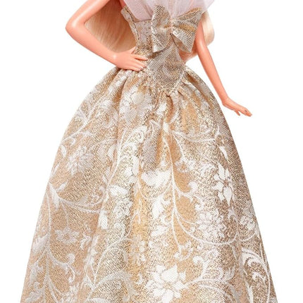 Barbie Signature 2025 Holiday Blonde Fashion Doll Wearing Silver & Gold Gown, Seasonal Collector in Displayable Packaging & Stand
