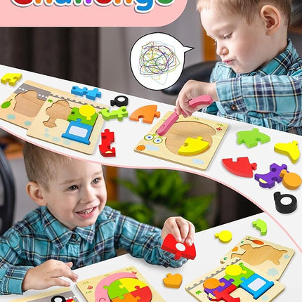 Yetonamr Wooden Toddler Puzzles Gifts Toys for Boys Girls, 8 Vehicle Shape Montessori Toy Educational Blocks Kids Toys Gift Baby Learning Toy