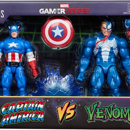 Marvel Legends Series Gamerverse Captain America vs Venom, Retro Video Game-Inspired Collectible 6-Inch Action Figures