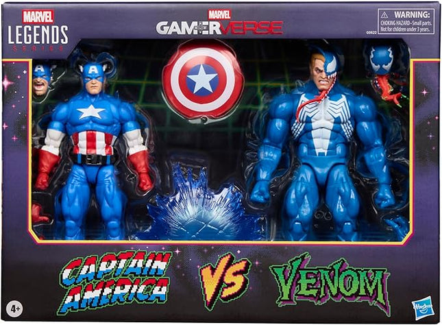 Marvel Legends Series Gamerverse Captain America vs Venom, Retro Video Game-Inspired Collectible 6-Inch Action Figures
