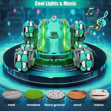 Cool 8WD RC Stunt Car for Kids Ages 6 7 8-12 13 14 Year Old - Remote & Gesture Hand-Controlled Toy with Lights & Music, Rotating Drift Car for Boys, 2.4Ghz