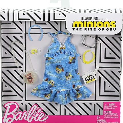 Barbie Storytelling Fashion Pack of Doll Clothes Inspired by Minions: Denim Dress and 6 Accessories Dolls, Gift for 3 to 8 Year Olds