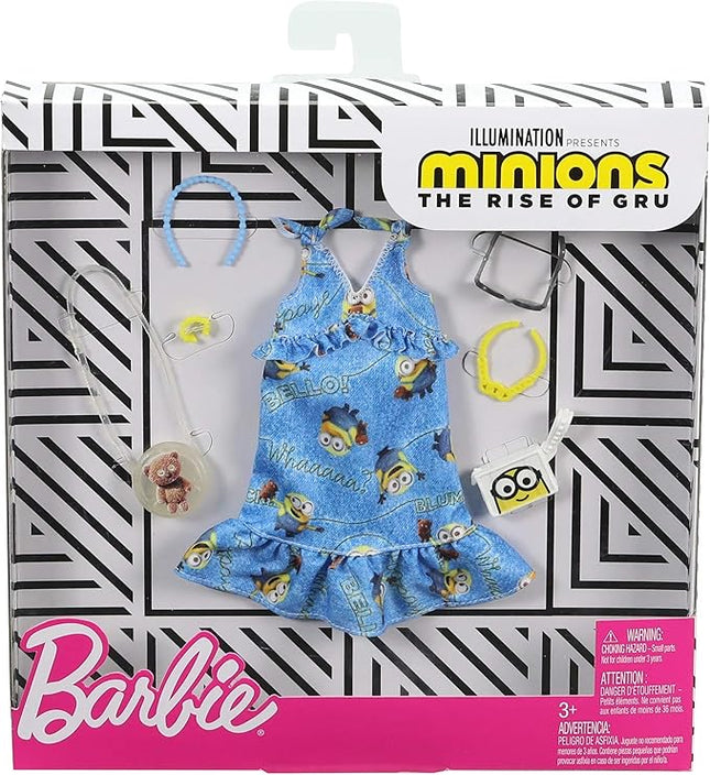 Barbie Storytelling Fashion Pack of Doll Clothes Inspired by Minions: Denim Dress and 6 Accessories Dolls, Gift for 3 to 8 Year Olds