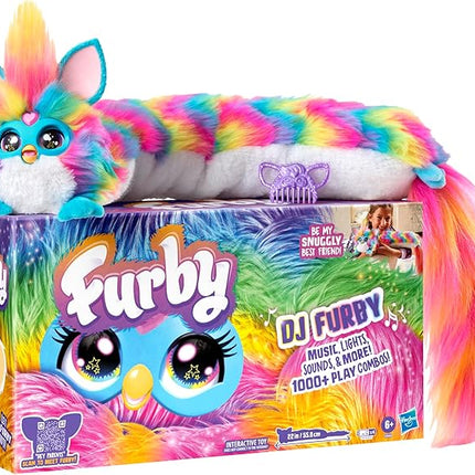 FURBY DJ Interactive Toy, Super Snuggly Rainbow Electronic Plush with Music, Lights, Motion, & Games, Speaks English & Furbish, 32in Long, Ages 6+