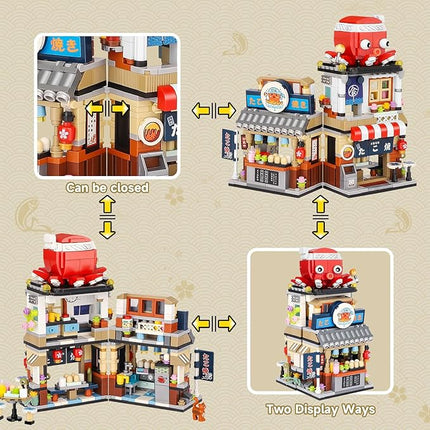 Japanese Street View Takoyaki Shop Mini Building Blocks, MOC Creative Japanese Toys for Girls 6-12 Years Old, 722 Pcs Simulation Architecture Construction Toy, Gift Idea for Kids Adults