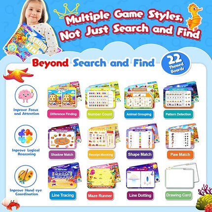 Baobrava Search and Find Game Books - Preschool Learning Activities for Kids Age 3-8, Travel Games for or Road Trip Car Airplane, Educational Seek Activity Birthday Gifts for Boys and Girls