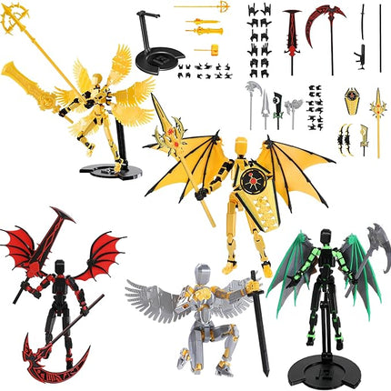 T13 Action Figure Set & Titan 13 Toys 5 Pack（3d Printed Action Figures Assembly Completed）（Multi-Jointed Movable）（Angel Designs Includes Various Accessories）Dummy 13 T 13 Figures Desk Decoration 5.5in
