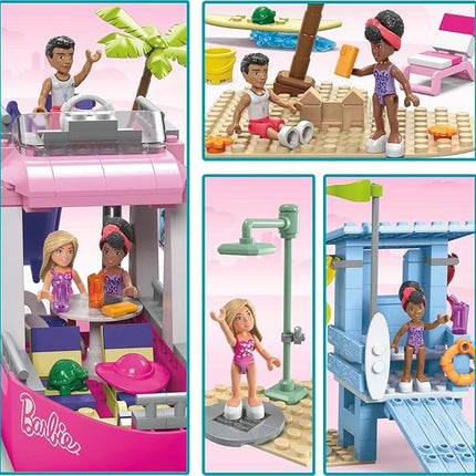 MEGA Barbie Kids Building Toy Set, Malibu Dream Boat with 317 Pieces, 2 Micro-Dolls and Accessories, Pink, Ages 6+ Years
