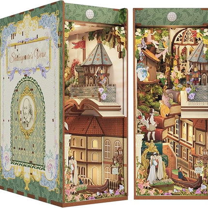 Tonecheer x British Library DIY Book Nook Kit, Shakespeare 3D Wooden Puzzle for Adults, Miniature House Kit Booknook Bookshelf Insert Decor with LED Lights Craft Gifts (Shakespeare's Verse)