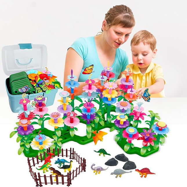 Toys Gifts for Toddlers Boys Girls Age 3 4 5 6,167 PCS Dinosaur Flower Garden Building Blocks,STEM Fine Motor Skill Stacking Games,Christmas First 1st Birthday Gifts for Preschool Kids 3+ Years Old