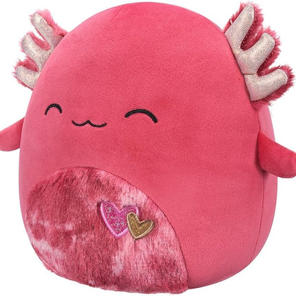 Squishmallows Original 8-Inch IndieMae Maroon Axolotl with Fuzzy Belly and Hearts Embroidery - Official Jazwares Plush