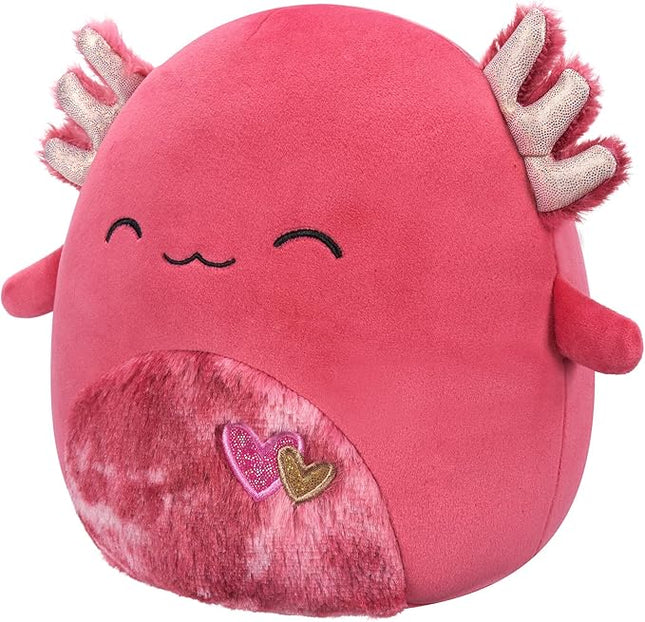 Squishmallows Original 8-Inch IndieMae Maroon Axolotl with Fuzzy Belly and Hearts Embroidery - Official Jazwares Plush