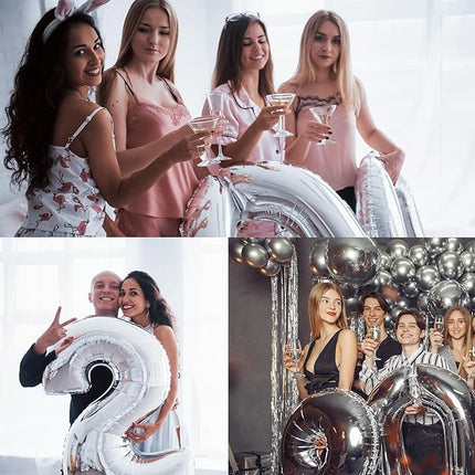 Smlpuame 40 Inch Number 2 Balloons Silver, 4pcs Huge Foil Balloon Numbers 2 0 2 5 for 2nd 5th 20th 25th 50th Birthday Anniversary Graduation Class of 2025 Party Decorations Supplies