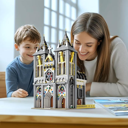 Reobrix Medieval Castle Building Block Set with Light,Architectural Model Kit 66027,European Century Church,Construction Model for Adult and Teens Age of 14+,Home Decoration,Idea Art Gift,3183 PCS