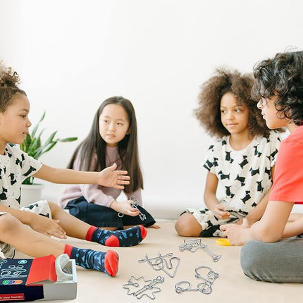 KINGOU Metal Wire Brain Puzzles Set 12 Pcs Brain Teaser Puzzle Toys for Kids, Teens & Adult, Interlock Magic Trick Toy for Gift Party Favor & Games - A