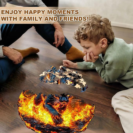 Wooden Puzzles for Adults - Flame Panther Wood Puzzles Adult - Unique Animal Shape Wooden Jigsaw Puzzles for Adults - Birthday Gifts for Puzzle Lovers, Family (11.4 * 11.3in)