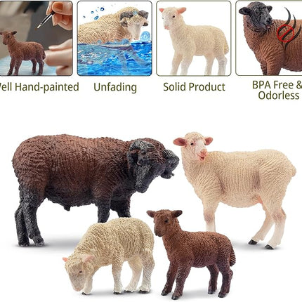 Toymany 8PCS Merino Sheep Figurines Realistic Farm Animal Sheep Toys- Plastic Sheep Figures Birthday Christmas Toy Gift for Kids Toddlers