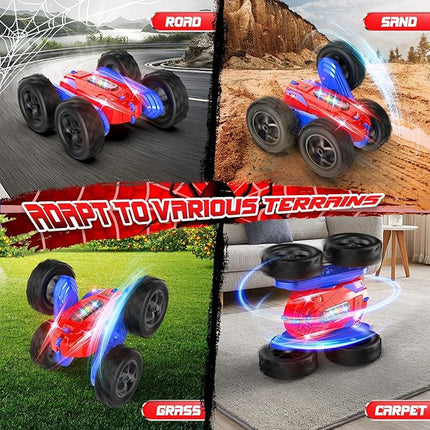 Remote Control Car, Double-Sided 360 ° Flipping Rotating RC Car, RC Stunt Car with Colorful LED Lights, 4WD RC Toy Car for Boys Age 8-12 and Boys Girls Birthday Present