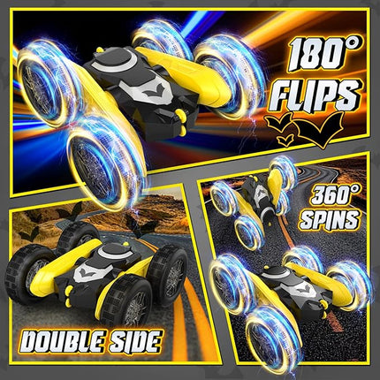 NQD Bat Remote Control Car- Double Sided 360°Rotate RC Stunt Car with Wheel Lights, 4WD Off-Road RC Cars 2.4Ghz Indoor/Outdoor Rechargeable Toy Car for Boys Age 4-7 8-12 Birthday Xmas Gift