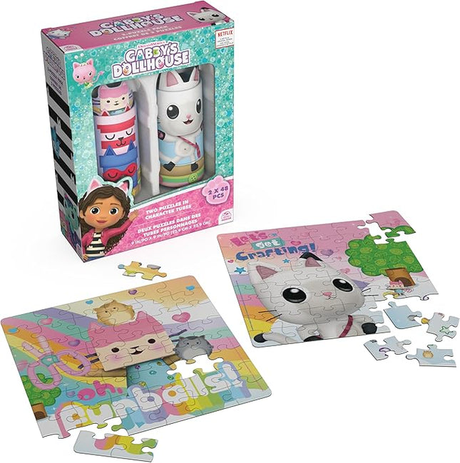 Spin Master Games Gabby’s Dollhouse, 2-Puzzle Pack 48-Piece Jigsaw Puzzles in Character Storage Tubes Gabby’s Dollhouse Toys Kids Puzzles, for Preschoolers Ages 4 and up