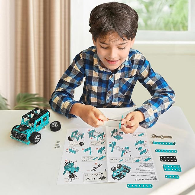 Buildable 3D Metal Engineering Kit 194-Piece STEM Set for Ages 8-16 Develops Logic Skills DIY Project Ideal Gift for Kids (Blue)