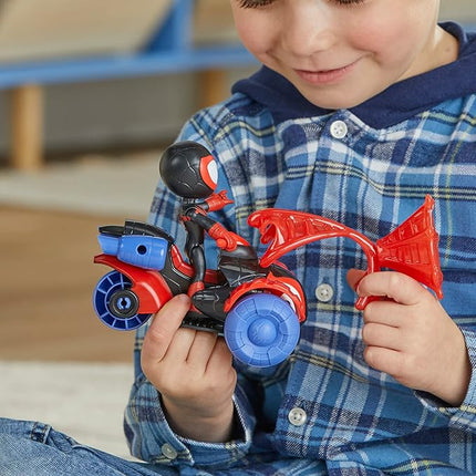Spidey and his Amazing Friends Miles Morales: Spider-Man Techno Racer Set, 4-Inch Scale Action Figure with Vehicle and Accessory, Marvel Preschool Super Hero Toys