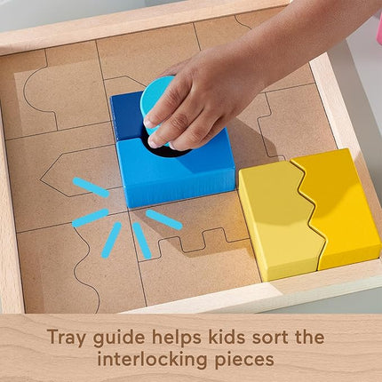Fisher-Price Wood Toddler Toy Interlocking Blocks Stacking Jigsaw Puzzle with 20 Wooden Pieces for Kids Ages 18+ Months