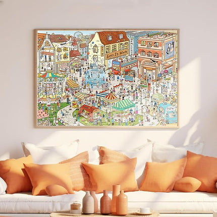 MOMIBOOK Puzzles for Adults 1000 Pieces Jigsaw Puzzles of Weekends in a Small Town, Painting Image Difficult Challenging Hard Impossible Puzzle Unique Funny Party Christmas Birthday Gifts