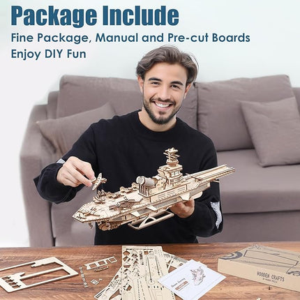3D Wooden Puzzles for Adults, 242 PCS 3D Puzzles for Adults- Brain Teaser Wooden Puzzles for Father/Son, Gifts for Fathe/Son, Decompression 3D Puzzle Wood Models Kits (1.Aircraft Carrier)