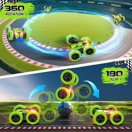 Remote Control Car - RC Car Toys for Boys - 4WD 2.4Ghz Double Sided 360° Rotating RC Cars, Birthday Gifts for Kids Age 6 7 8-12 for Boys and Girls- Green