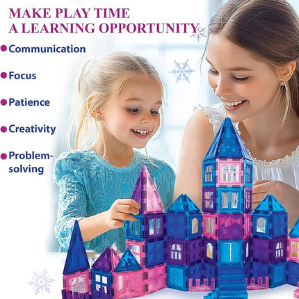 111 pcs Magnetic Tiles - 3D Diamond Building Blocks, STEM Educational Toys for Kids, Perfect for Pretend Play, Birthday Gifts for 3-8 Year Old Girls and Boys, Free Bag Included