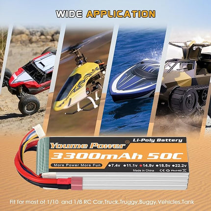 Lipo 4S Battery,14.8v 3300mAh Lipo Battery Pack 50C with T Plug for RC Helicopter Airplane Boat Quadcopter (2 Packs)
