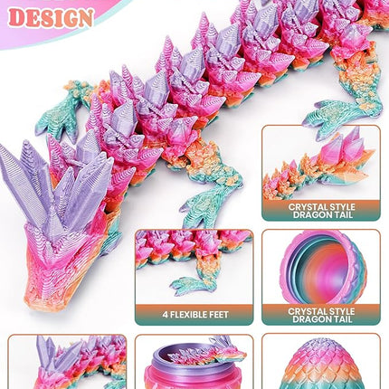 12 Inch 3D Printed Dragon - Mystery Surprise Egg with Flexible Articulated Dragon Inside, Cool Dragons Toys for Boys Kids Age 5-7