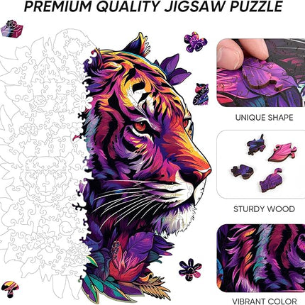 Wooden Puzzles Tiger 200pcs Medium Puzzles for Adults, Unique Shape Animal Adult Puzzles, Irregular Best Gift for Adults and Kids Family Game (10x12.6 in)