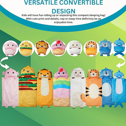 Kid's Nap Buddies Character Preschool Nap Mat, Toddler Sleeping Bag with Pillow for Daycare, Ages 3+