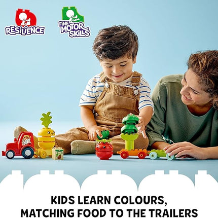 LEGO DUPLO My First Fruit and Vegetable Tractor Toy 10982, Stacking and Color Sorting Toys for Babies and Toddlers Ages 1 .5-3 Years Old, Educational Early Learning Set