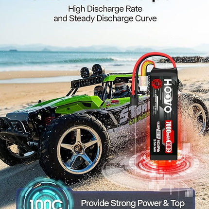 HOOVO 4S 14.8V LiPo Battery 7000mAh 100C RC Battery Metal Plates Compatible for X-Maxx RC Truck Tank RC Car Racing Hobby (2 Pack)