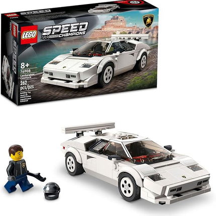 Lego Speed Champions Lamborghini Countach 76908, Race Car Toy Model Replica, Collectible Building Set with Racing Driver Minifigure