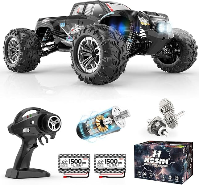 Hosim RC Cars, 1:10 Scale 48+ KMH Remote Control Car for Adults Boys, 4X4 Off-Road RC Truck with Headlights, All Terrains Waterproof Hobby Grade Large Fast Racing Toy Gift Monster Trucks