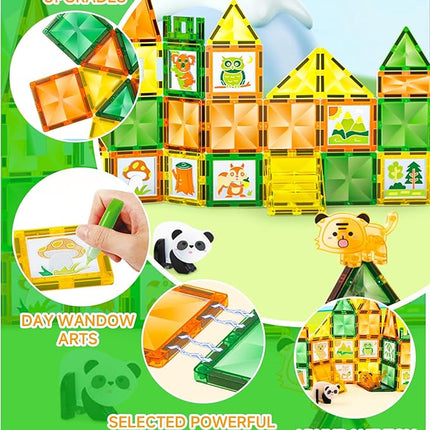 Magnetic Tiles - 47 Pcs Wildlife Building Blocks Set - Sensory Travel Toys for Toddler - STEM Construction Playboards Stacking Toy - DIY Window Art - Birthday Gifts for Boy, Girl