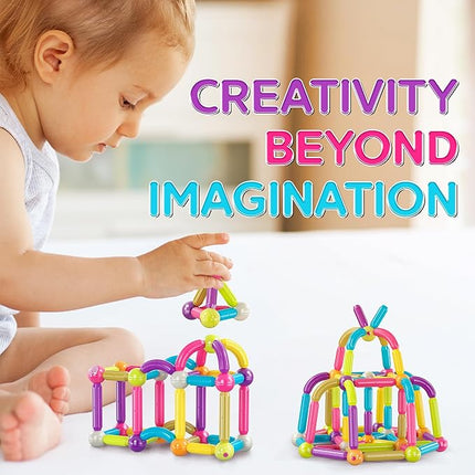 Contixo ST2 Kids Magnetic Stix Stick 68 PCs 3D Building Blocks STEM Construction Playboards Creativity, Imagination, Recreational, Educational for Children Toddler, 3+ Year Old Boys and Girls