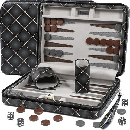 Magnetic Travel Backgammon Sets for Adults - Quality PU Leather Backgammon Board Game for Adults and Kids - 14" Gift for Man Backgammon Board with 32 Magnetic Pieces in PU Leather Case