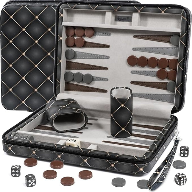 Magnetic Travel Backgammon Sets for Adults - Quality PU Leather Backgammon Board Game for Adults and Kids - 14" Gift for Man Backgammon Board with 32 Magnetic Pieces in PU Leather Case